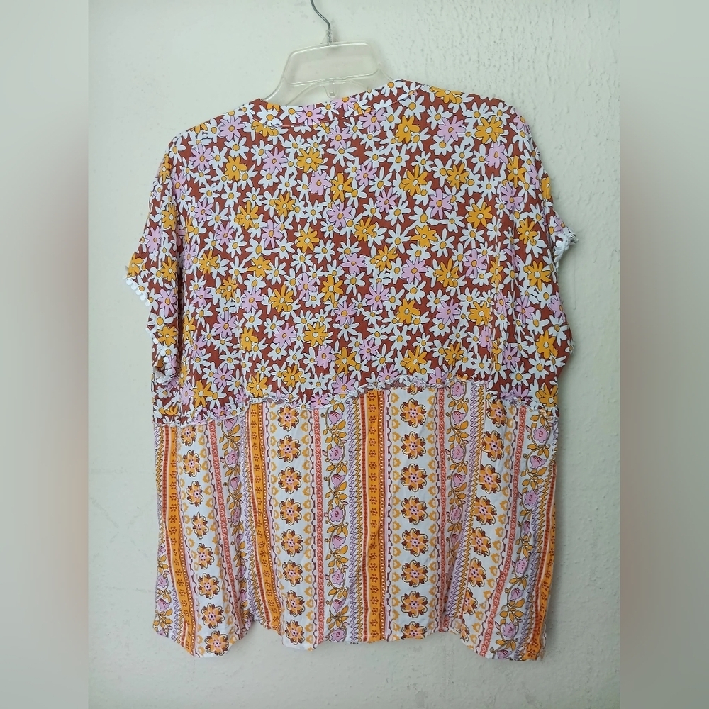 Cato Floral and Striped Blouse - Orange and Pink - Picture 5 of 7